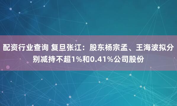 配资行业查询 复旦张江：股东杨宗孟、王海波拟分别减持不超1%和0.41%公司股份